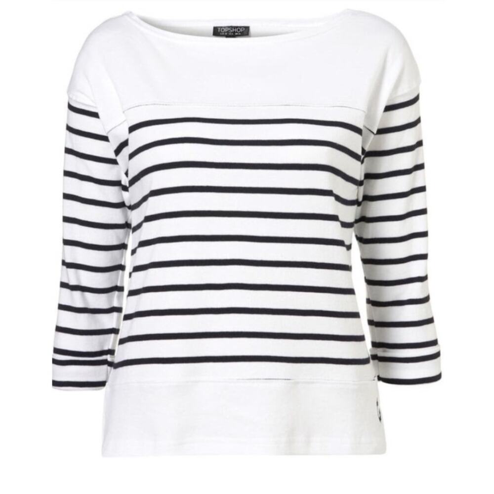 Topshop Striped White/Navy Anchor Nautical Top
